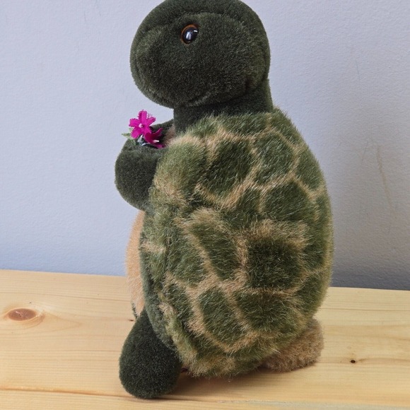 Vintage GUND Whiz Turtle Plush Green Holding Flowers Stuffed Animal 1980s - Picture 4 of 11